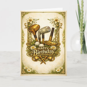 Carte Golf Antique Anniversaire Doré