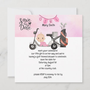 Carte Golf Baby Girl Baby shower sur rose enregistrer la