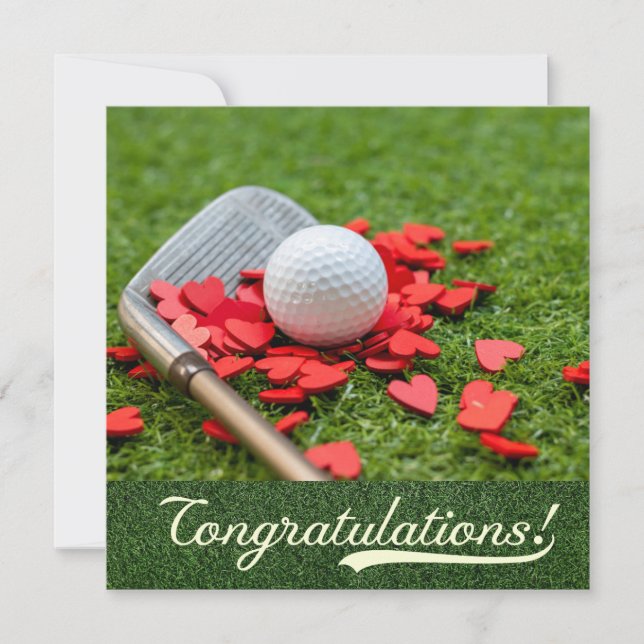 Carte Golf Félicitations avec amour coeur rouge sur vert (Devant)