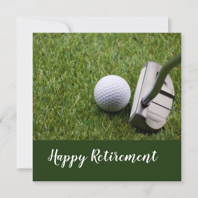 Carte Golf heureux retraite avec balle de golf et putter (Devant)