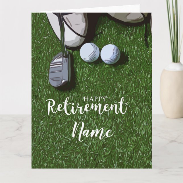 Carte Golf heureux retraite avec balle de golf sur vert (Devant)