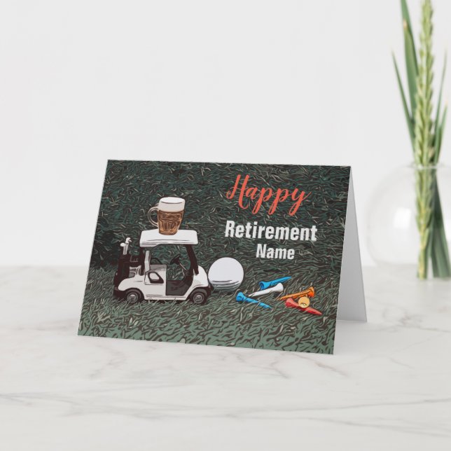 Carte Golf heureux retraite avec le char à bière Nom gol (Devant)
