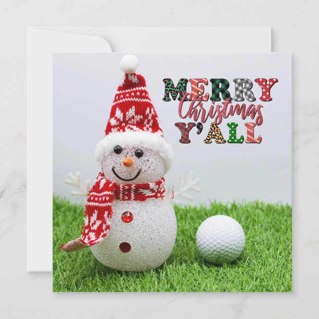 Carte Golf Joyeux Noël au Golfer avec Snowman (Devant)