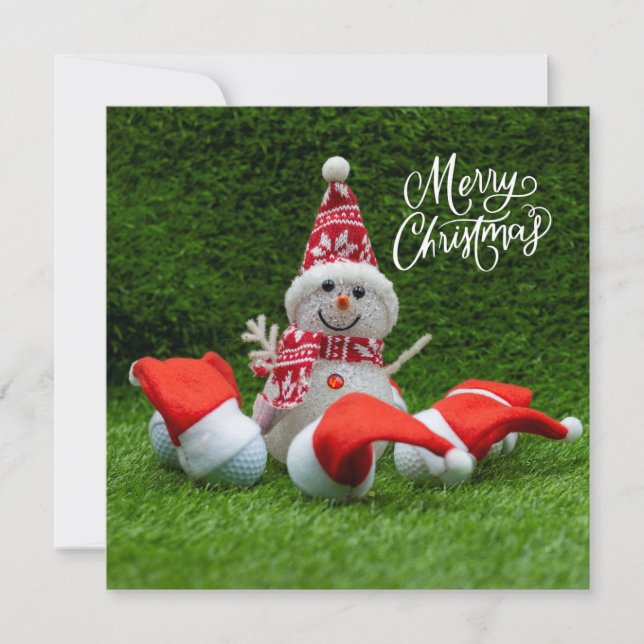 Carte Golf Joyeux Noël avec balle de golf et Snowman (Devant)