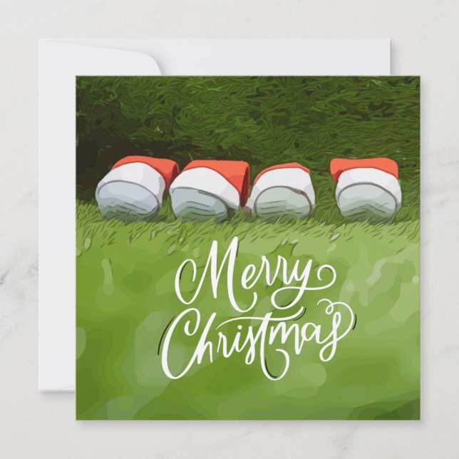 Carte Golf Joyeux Noël avec balle de golf sur herbe vert (Devant)