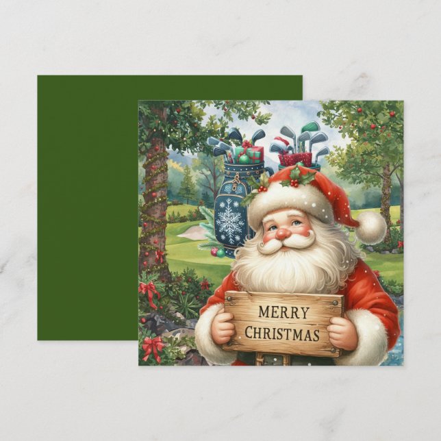 Carte Golf Joyeux Noël avec le Père Noël (Devant / Derrière)