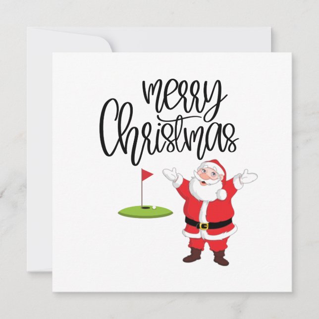 Carte Golf Joyeux Noël avec le Père Noël au drapeau (Devant)