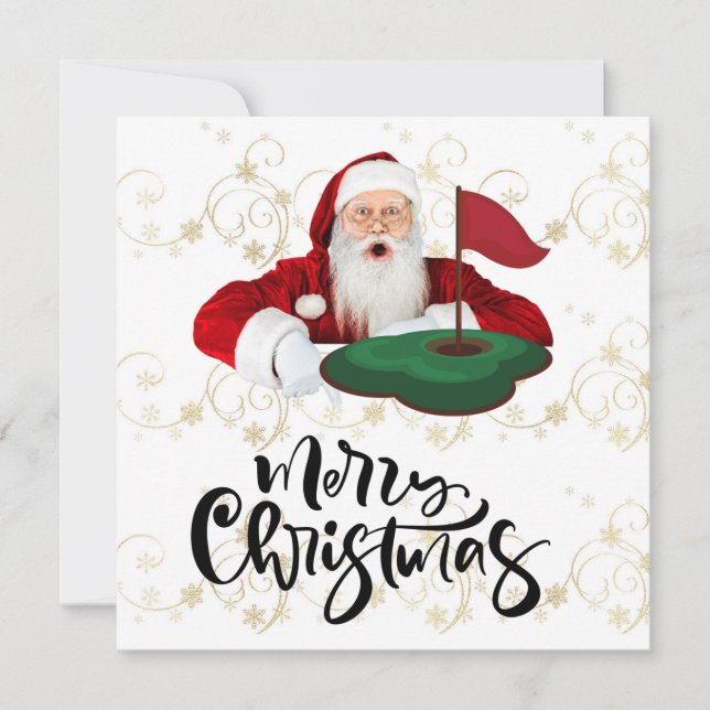 Carte Golf Joyeux Noël avec le Père Noël au drapeau (Devant)