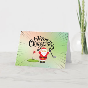 Carte Golf Joyeux Noël avec Père Noël jouant au golf  