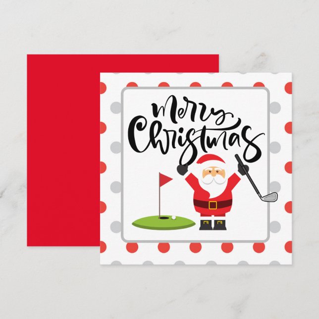 Carte Golf Joyeux Noël avec Père Noël jouant au golf (Devant / Derrière)