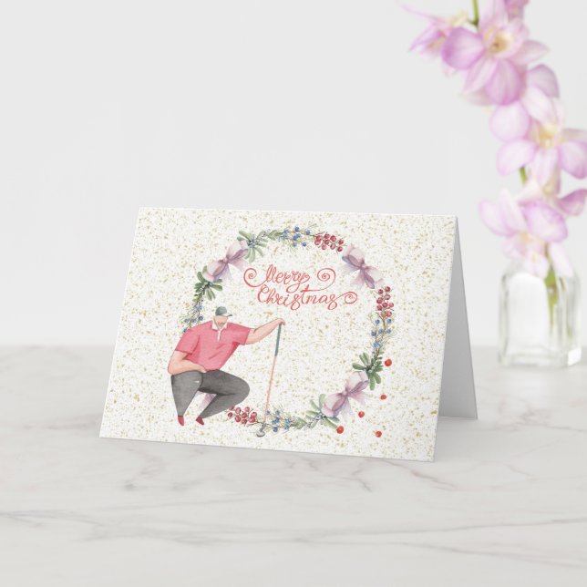 Carte Golf Joyeux Noël Gofer avec couronne de Noël (Orchidée)