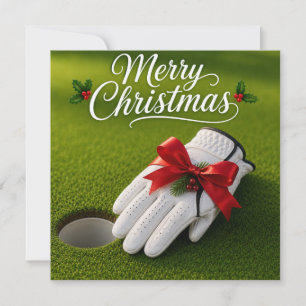 Carte Golf Noël avec gant de golf sur vert