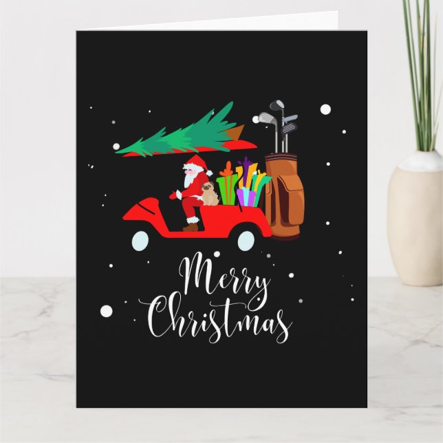 Carte Golf noël Santa Claus équitation voiturette de gol (Devant)