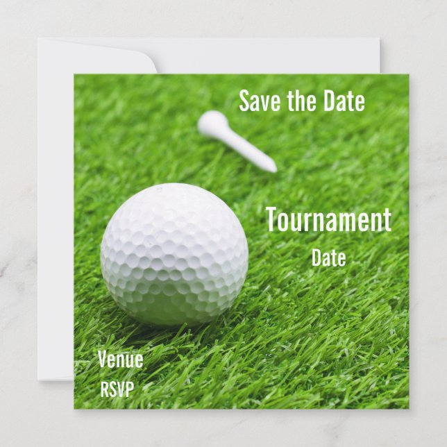 Carte Golf Sauvez la date avec balle de golf sur vert (Devant)