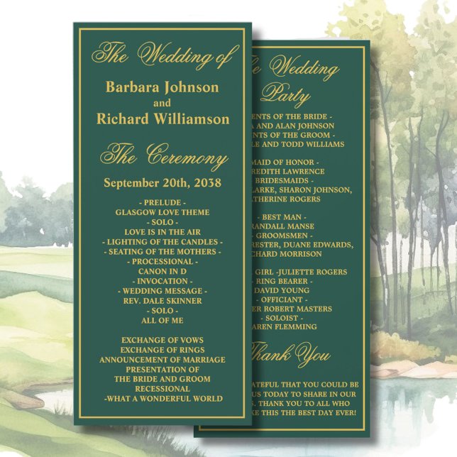 Carte Golf Theme Wedding Order of Service Program (Créateur téléchargé)