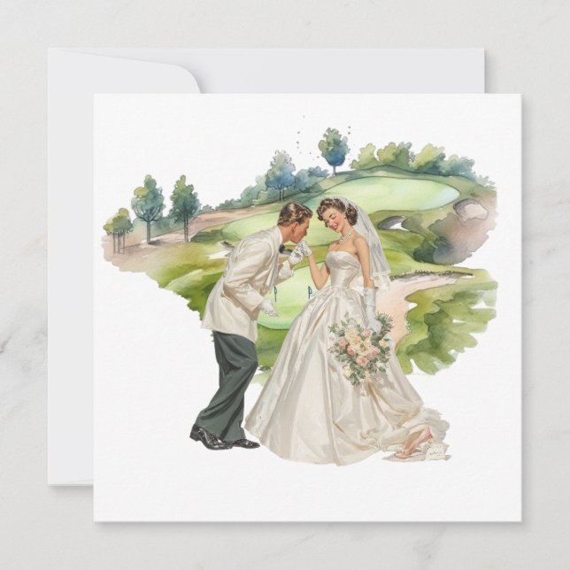 Carte Golf wedding Bride & Groom on Golf Course card (Devant)