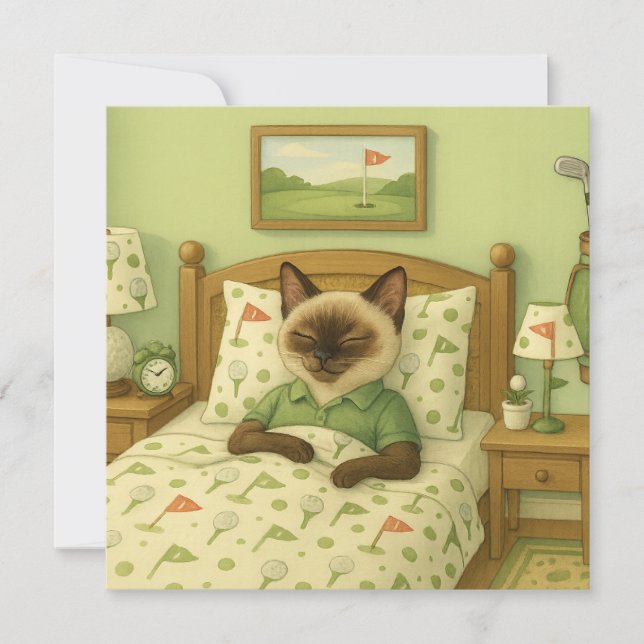 Carte Golfer Cat dort dans la chambre à thème Golf (Devant)