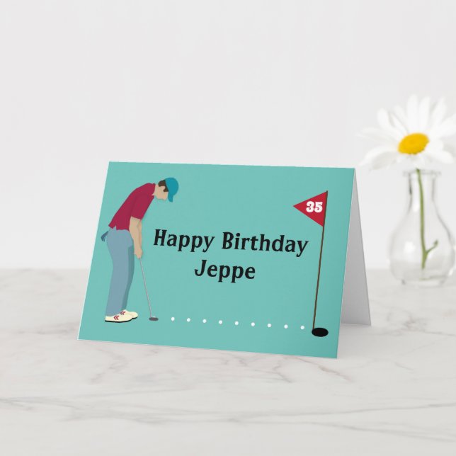 Carte Golfer Putting Golf Ball Anniversaire (Petite plante)