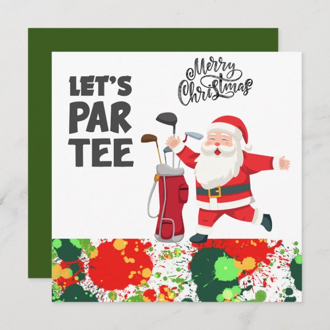 Carte Golfer Santa Claus avec sac de golf Let par Tee (Devant / Derrière)