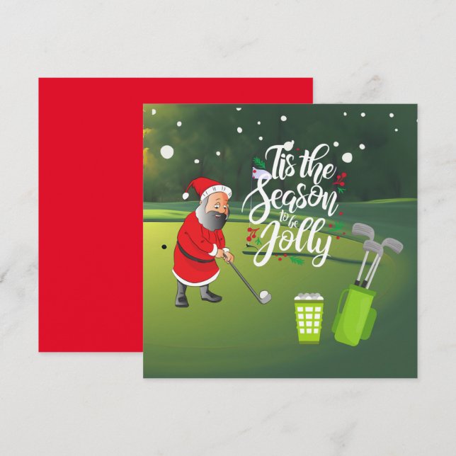 Carte Golfer Santa Claus balle de golf à neige Noël (Devant / Derrière)
