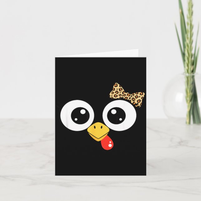 Carte Googly-eyed Turkey With Leopard Bow, Funny Cartoon (Devant)