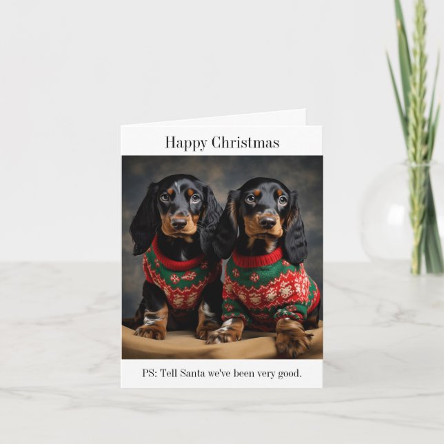 Carte Gordon Setter Puppies dans les pulls de Noël (Devant)