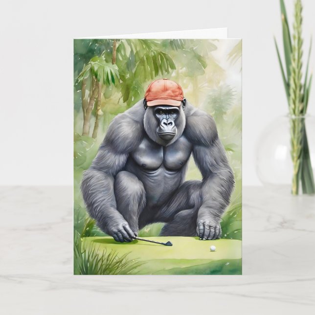 Carte Gorille drôle en casquette de baseball rouge jouan (Devant)