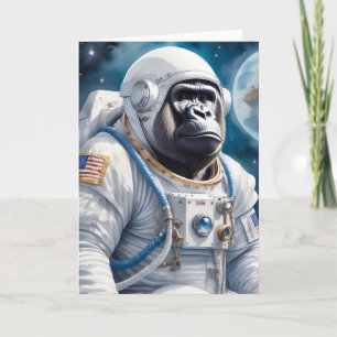Carte Gorille sucré en costume d'astronaute dans l'espac