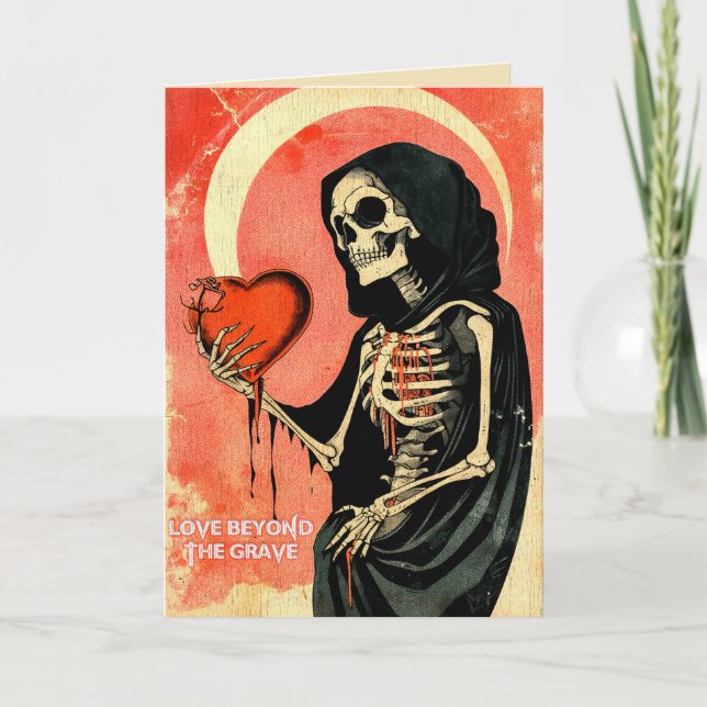 Carte Goth Saint-Valentin Spooky Grim Reaper avec Cœur (Devant)