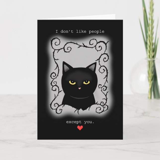 Carte Goth Valentine Grumpy Black cat Anniversaire d'amo (Devant)