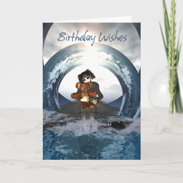 Carte gothique Anniversaire Petite Goth Girl Et Pa (Devant)