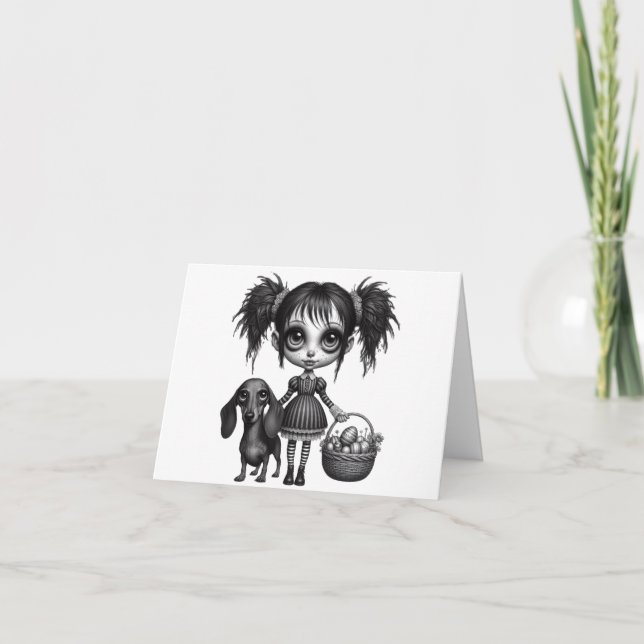 Carte gothique de Pâques et Dachshund (Devant)