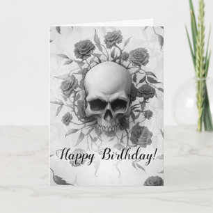 Carte Gothique floral foncé Rose crâne Anniversaire