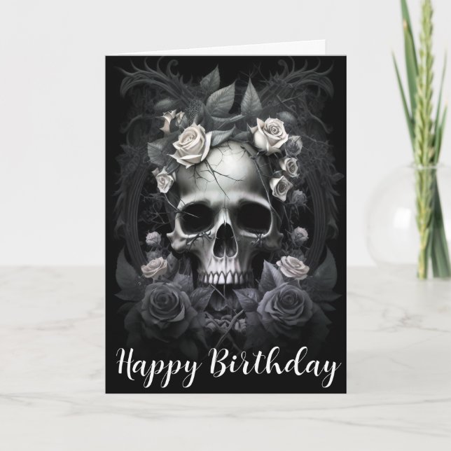 Carte Gothique Macabre crâne et murale Rose (Devant)