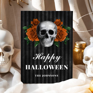 Carte Gothique Orange Floral Crâne Halloween heureux