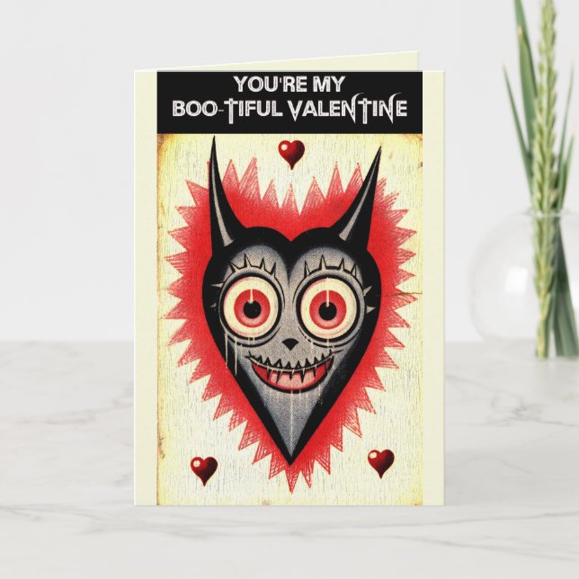 Carte Gothique Saint-Valentin Vampire Cœur Squelette (Devant)