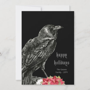 Carte gothique Vintage Crow Black Happy Holidays