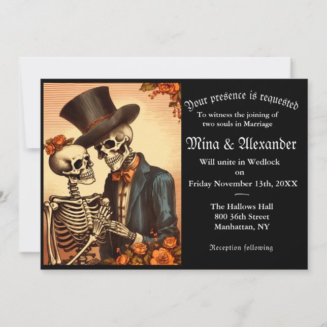 Carte Gothique Vintage Skeleton Couple QRC (Devant)