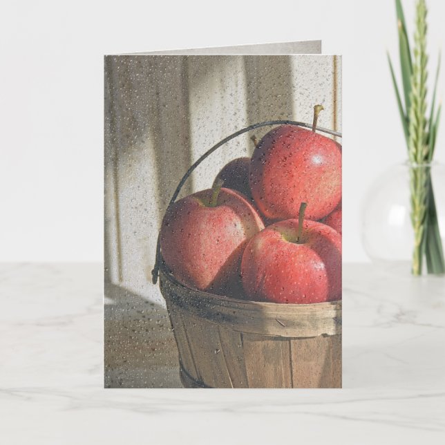 Carte gouttes de pluie sur fenêtre avec pommes (Devant)