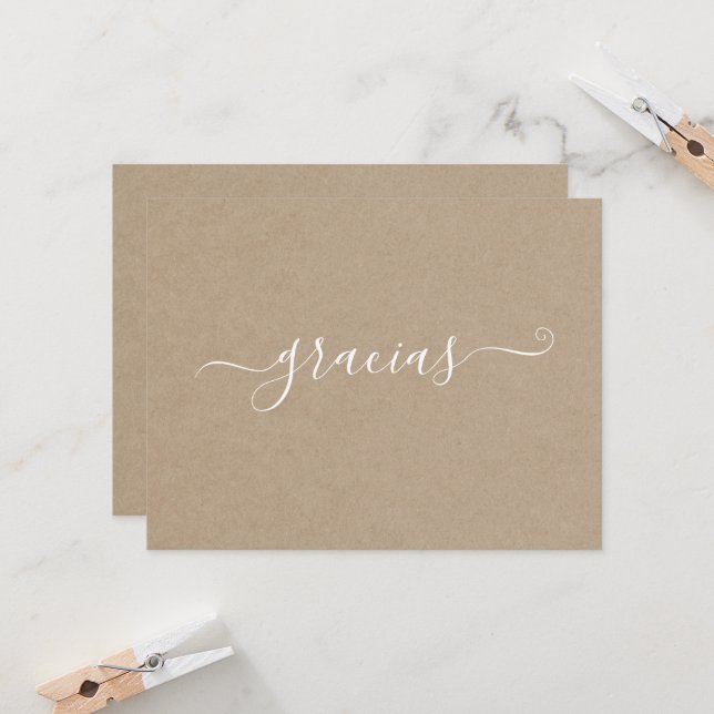Carte Gracias Kraft minimaliste moderne (Devant/Arrière en situation)