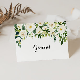 Carte Gracias Mariage Flore Blanc Vert