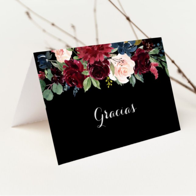 Carte Gracias Mariage pliée en noir rustique (Créateur téléchargé)