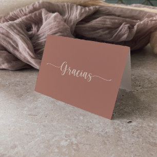 Carte Gracias Mariage pliée en terre cuite Calligr