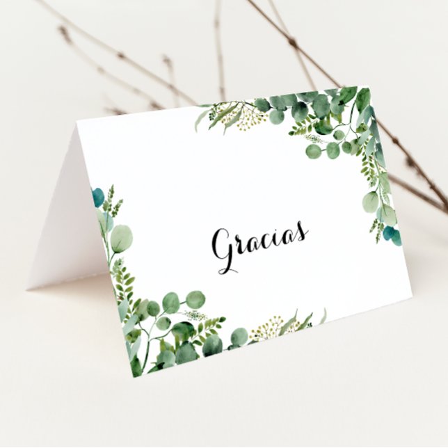 Carte Gracias Mariage pliée Eucalyptus vert (Créateur téléchargé)