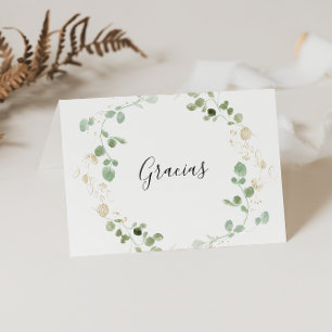 Carte Gracias Mariage pliée Gold Eucalyptus