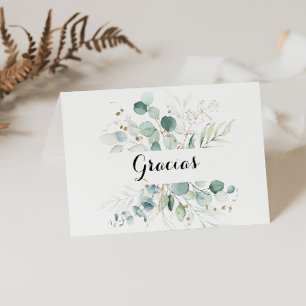 Carte Gracias Mariage pliée Rustique Gold Floral