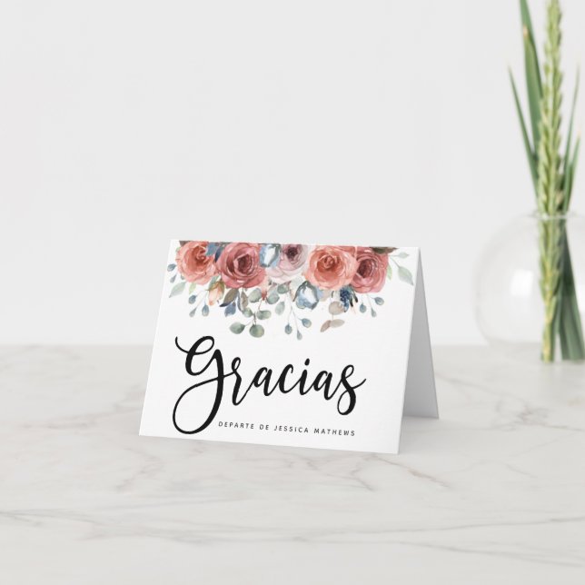 Carte Gracias Quinceanera Flore Bleu (Devant)