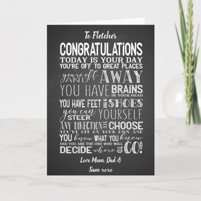 Carte GRADUATE mémoire signe poème, Félicitations Grad (Devant)