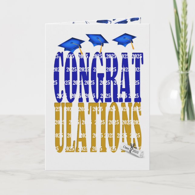 Carte Graduation 2025 En Bleu et Or (Devant)