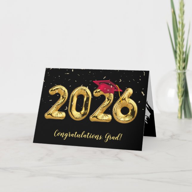 Carte Graduation 2026 With Red Cap and Confetti (Devant)